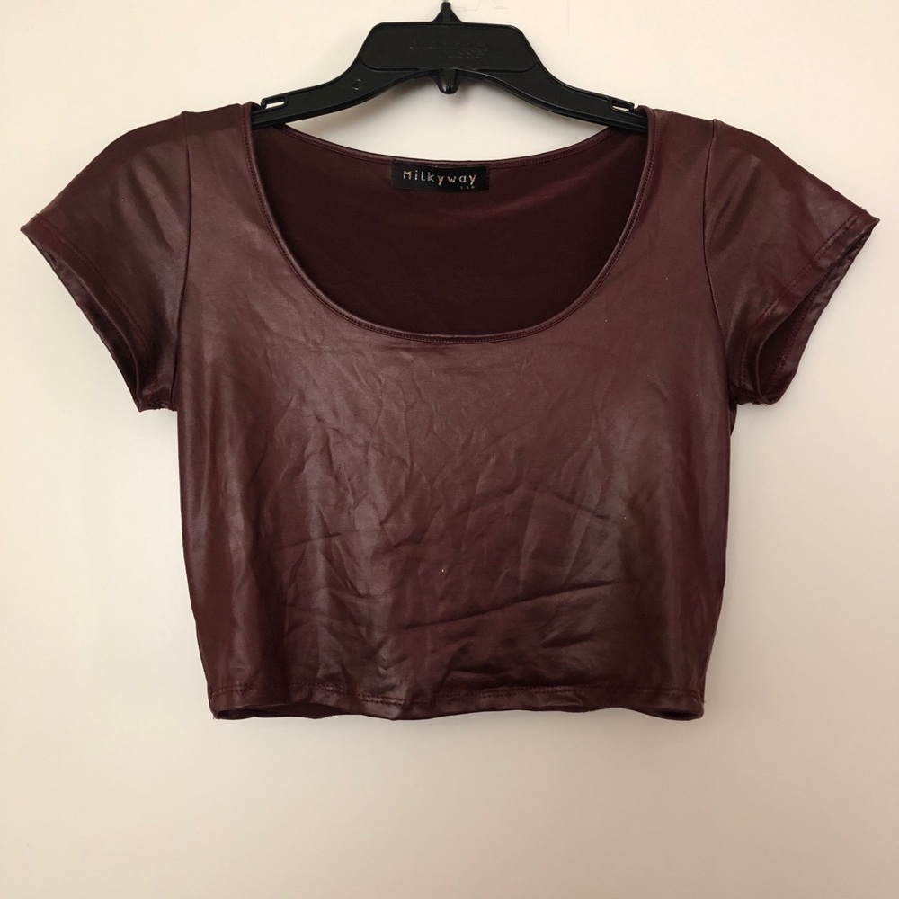 Burgundy leather crop top